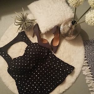 Torrid Silver Polka Peplum Top
